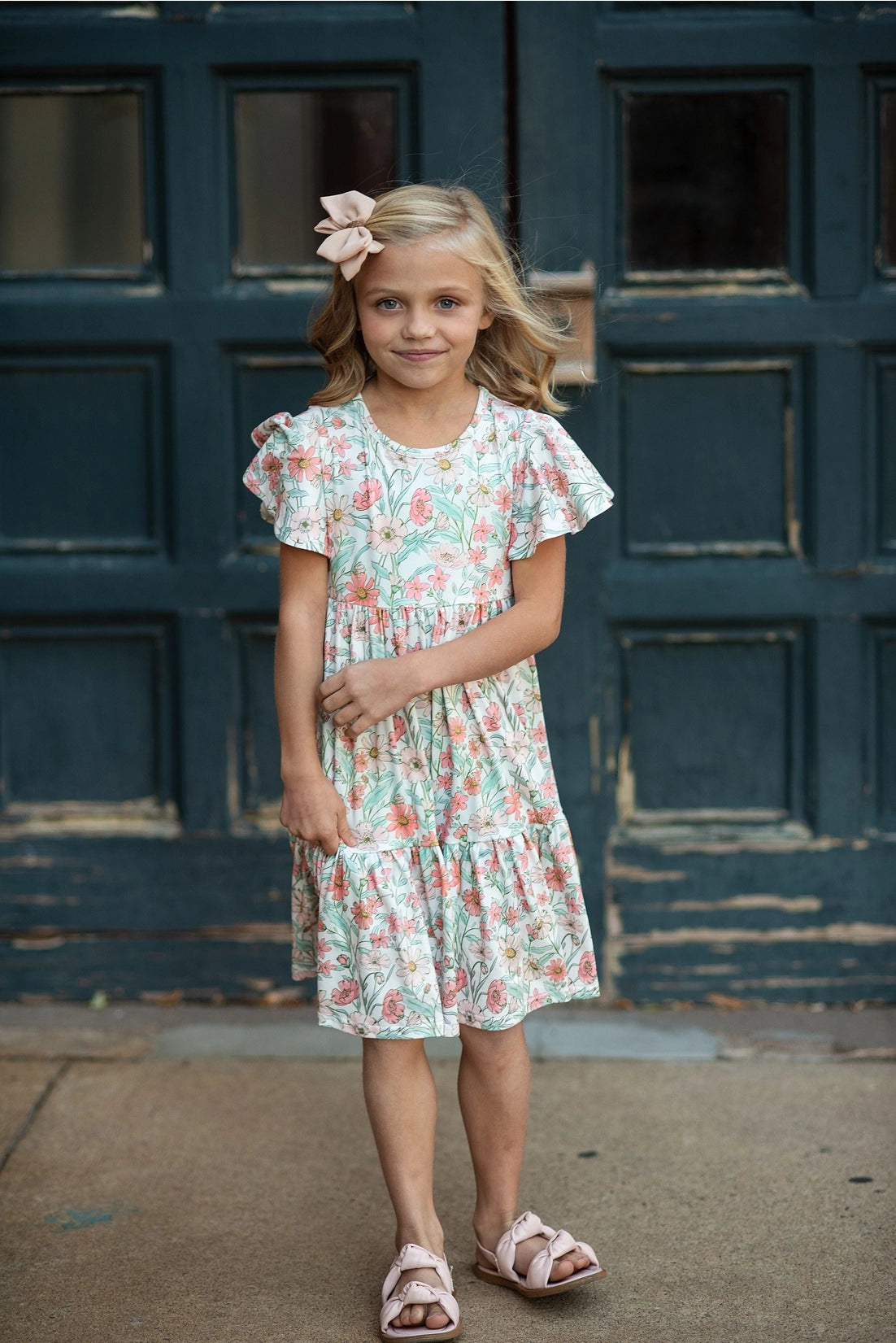 Vintage Floral Flutter Sleeve Dress