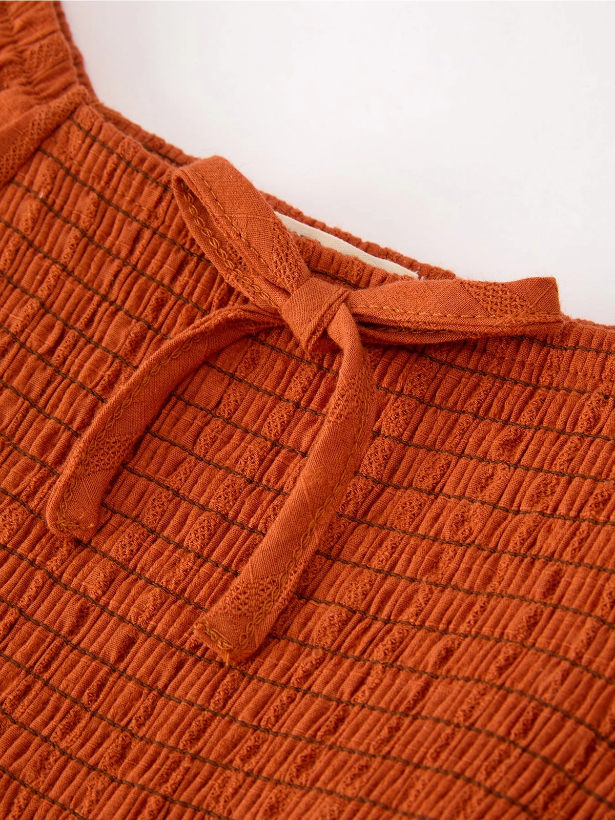 Rust Lace Trim Ruffle Dress