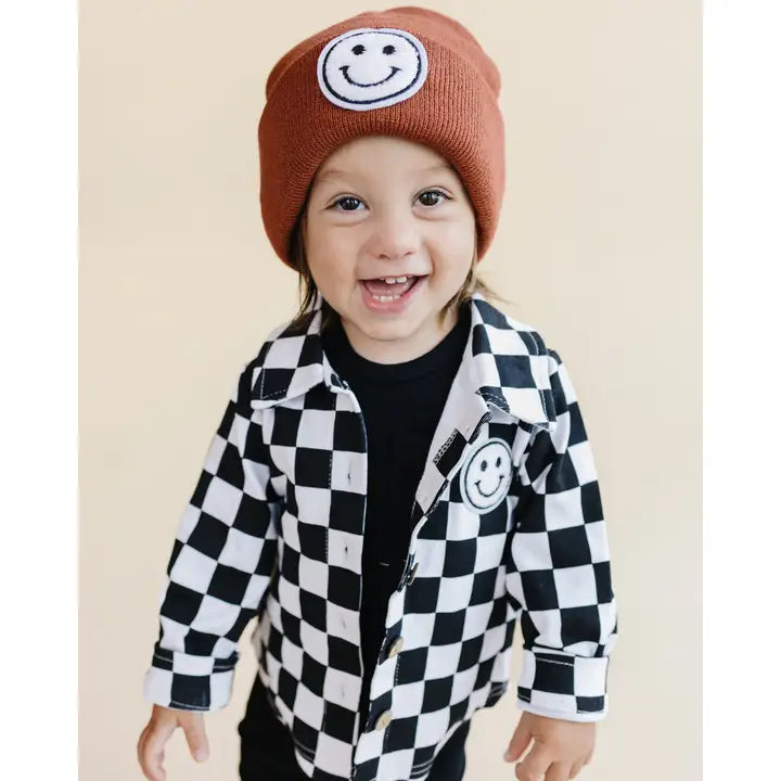Cotton Fall Shacket- Smiley Checkered Black
