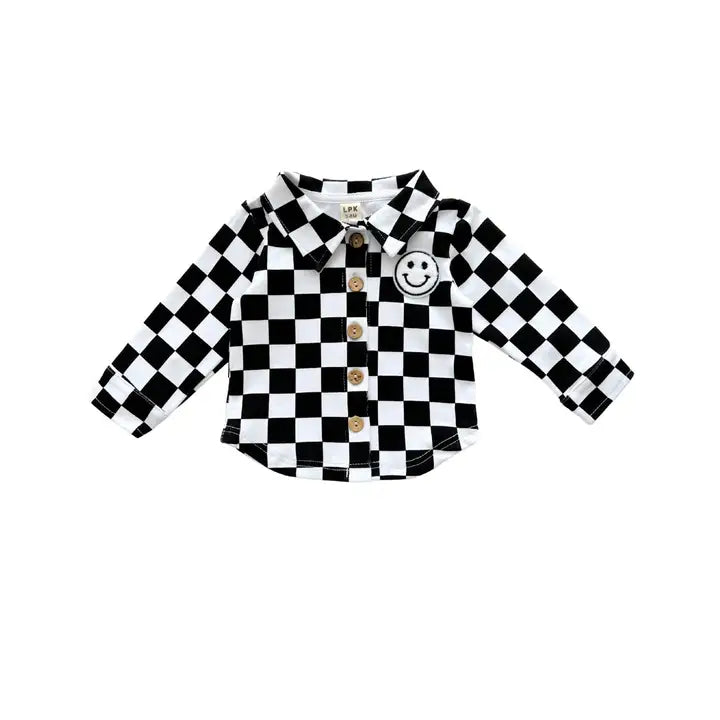 Cotton Fall Shacket- Smiley Checkered Black