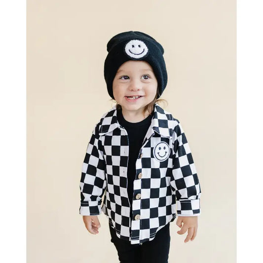 Cotton Fall Shacket- Smiley Checkered Black