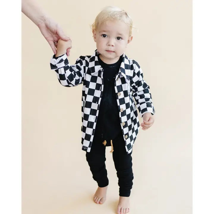 Cotton Fall Shacket- Smiley Checkered Black