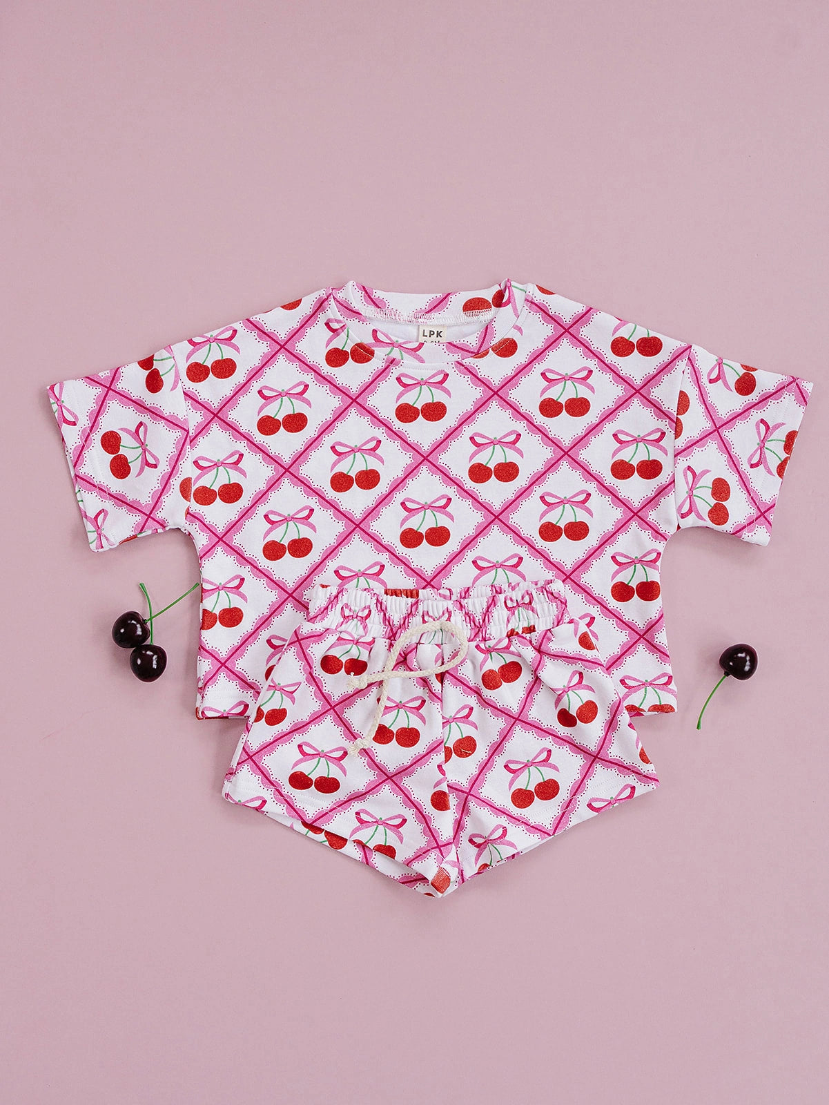 Cherry Bow Shorts Set