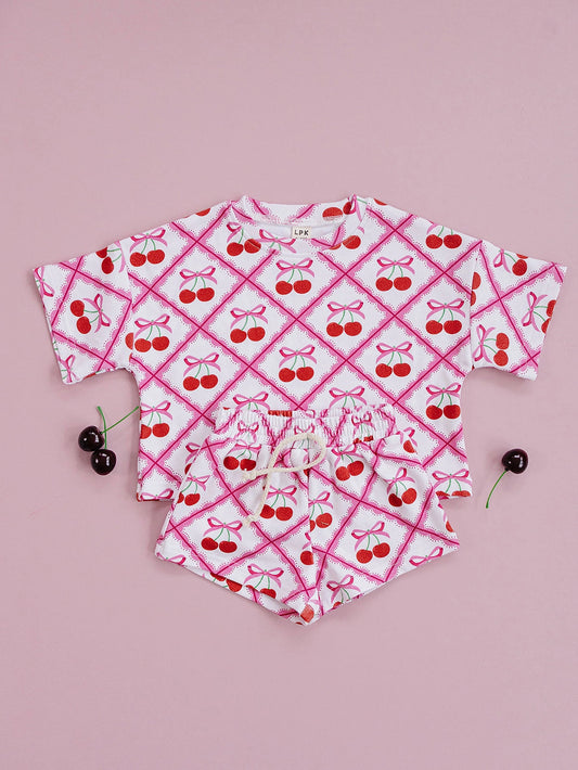 Cherry Bow Shorts Set