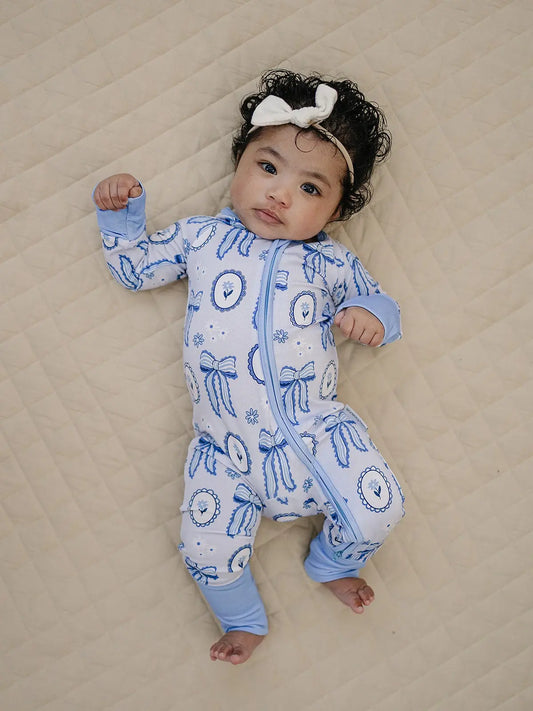 Blue Bow Zip Romper