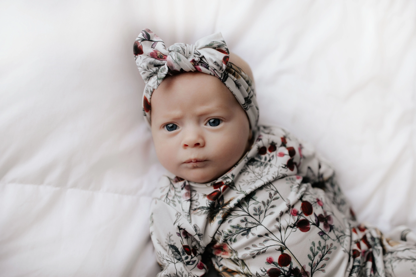 Floral Flower Newborn Gown and Bow