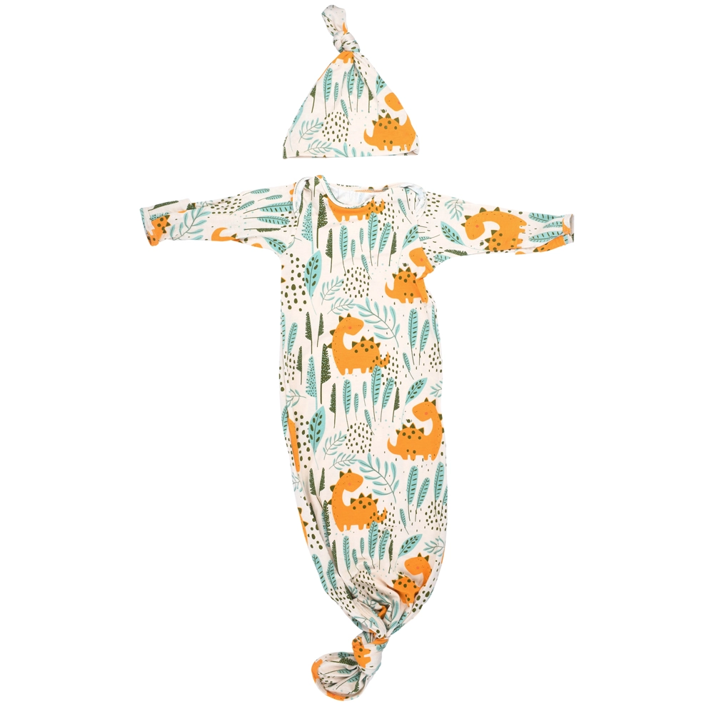 Dino Printed Newborn Gown and Hat