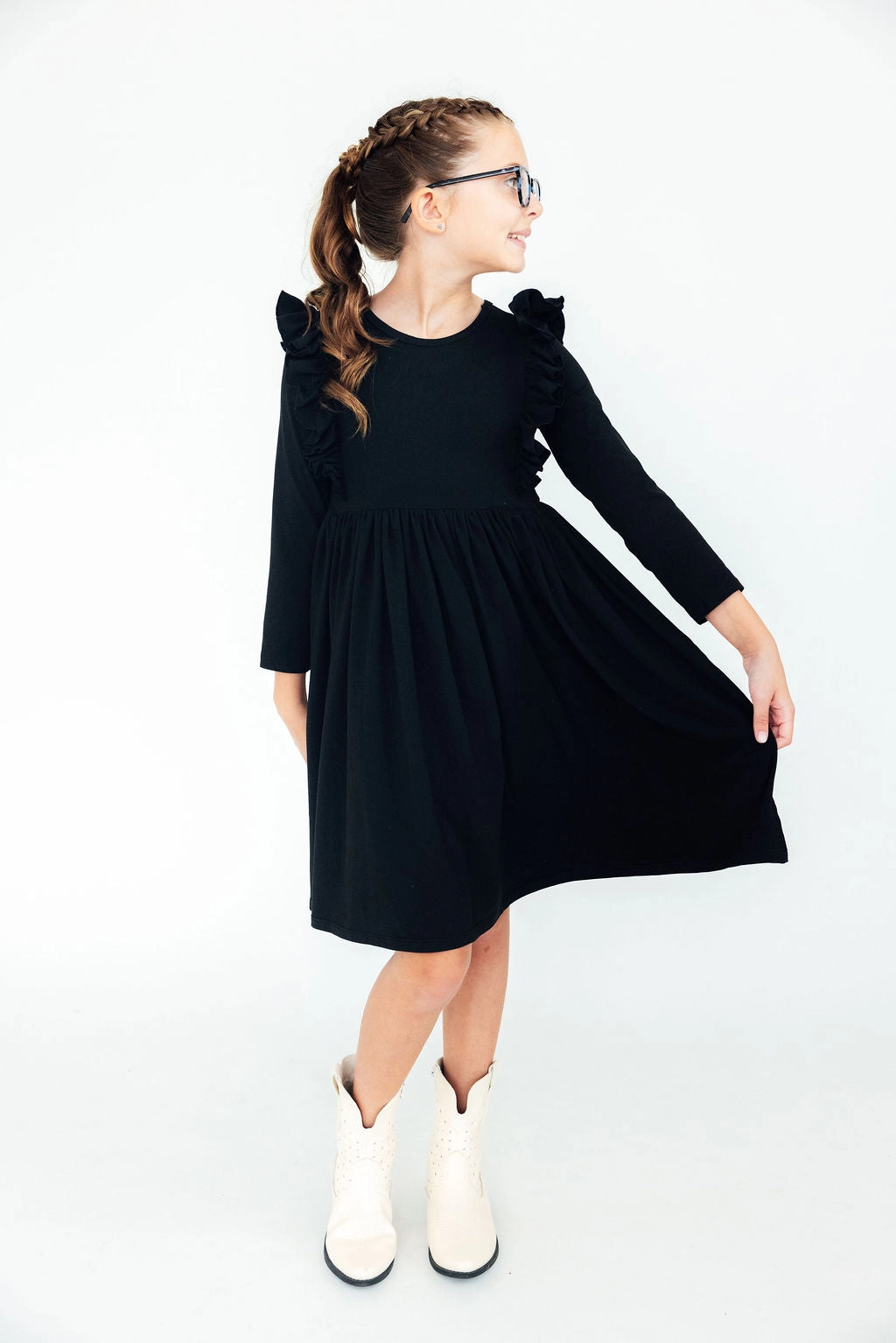 Black Ruffle Twirl Dress