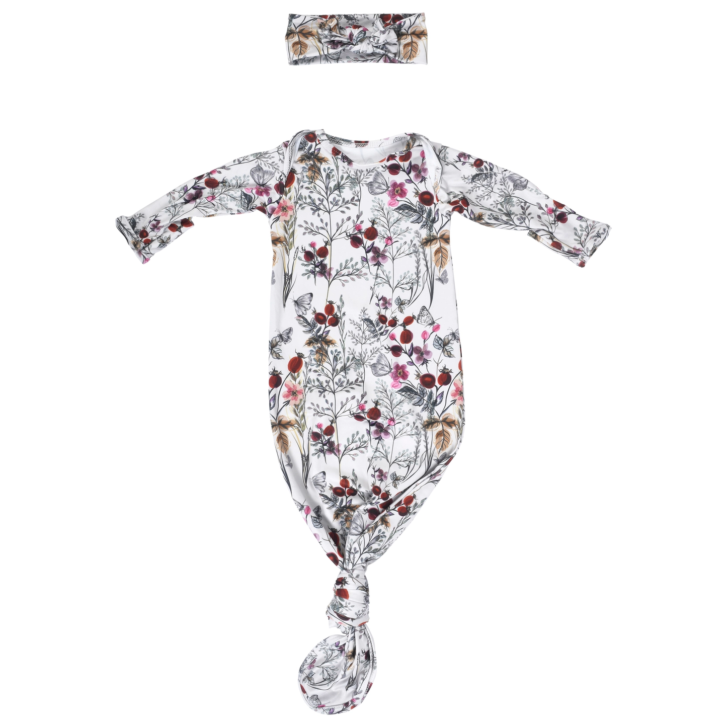 Floral Flower Newborn Gown and Bow