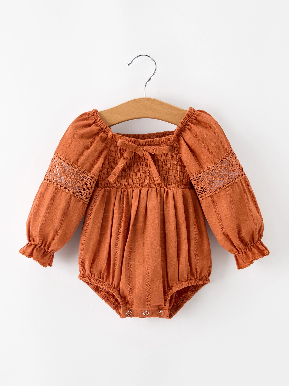 Rust Lace Trim Bubble Romper