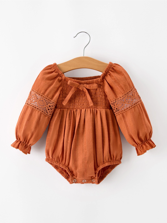 Rust Lace Trim Bubble Romper