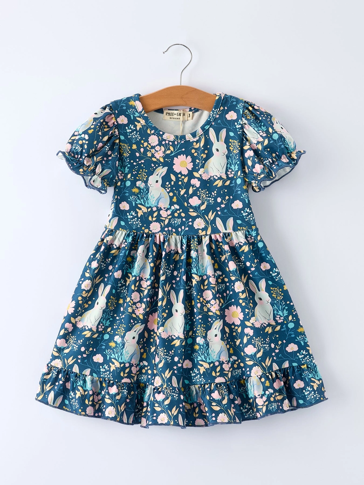 Blue Easter Bunny Short Sleeve Dress