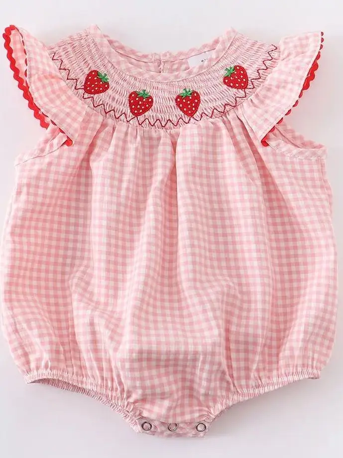 Strawberry Smocked Baby Romper