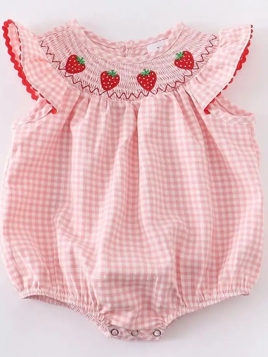 Strawberry Smocked Baby Romper