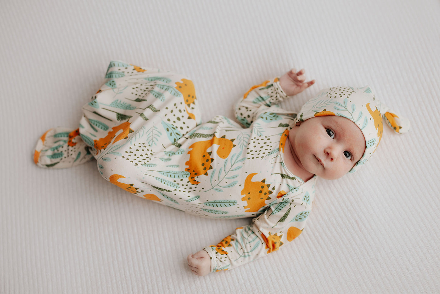 Dino Printed Newborn Gown and Hat
